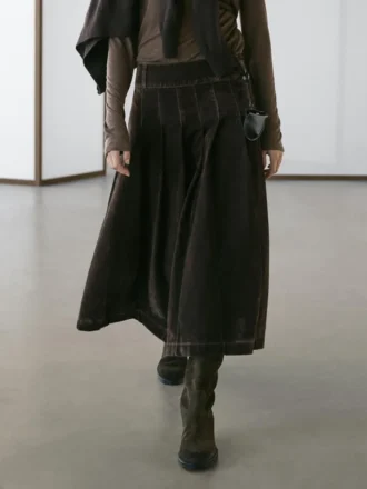 Midi-rok van geflockte denim met boxplooien