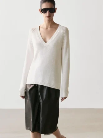 Midi-rok van nappaleer met kanten details