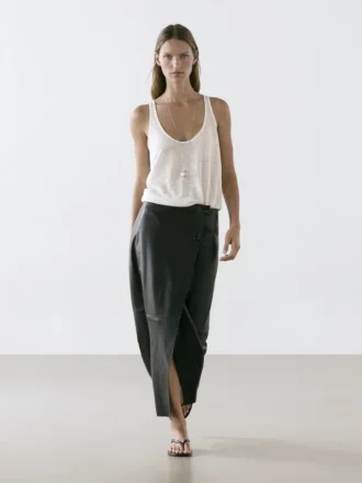 Midi-rok van nappaleer met naden