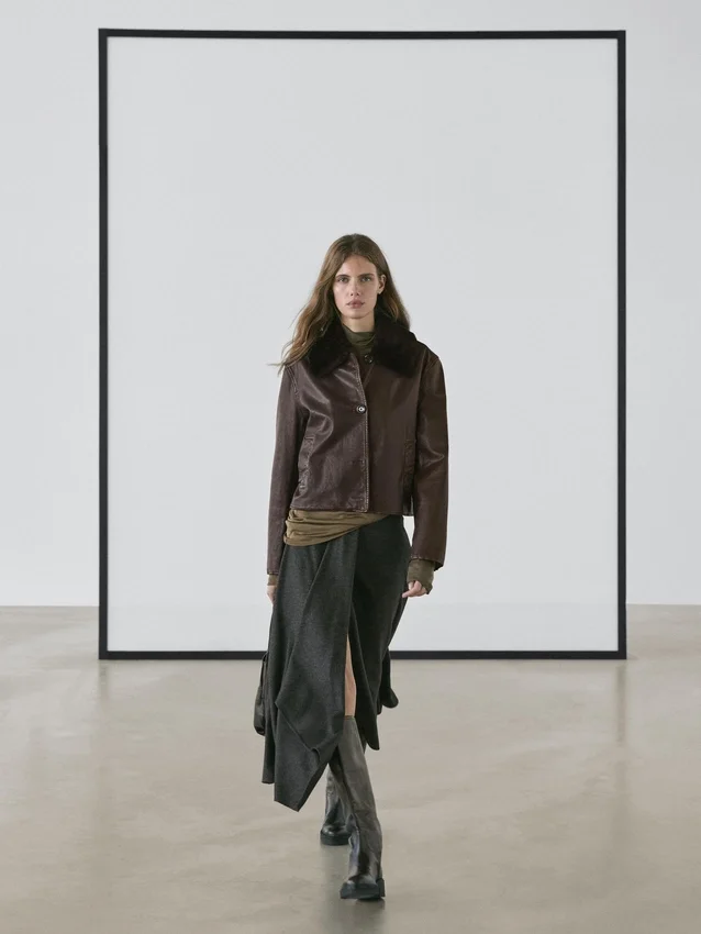 Nappaleren jas met lamsleren kraag Nappaleren jas met lamsleren kraag