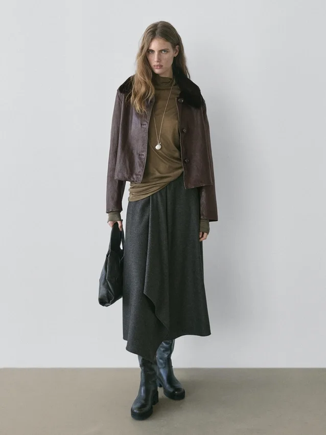 Nappaleren jas met lamsleren kraag Nappaleren jas met lamsleren kraag