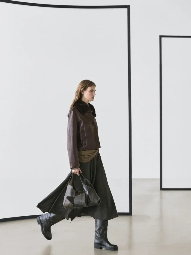 Nappaleren jas met lamsleren kraag Nappaleren jas met lamsleren kraag