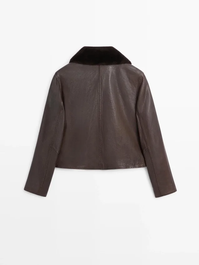 Nappaleren jas met lamsleren kraag Nappaleren jas met lamsleren kraag