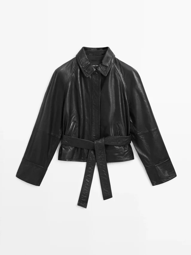 Nappaleren jas met riem Nappaleren jas met riem