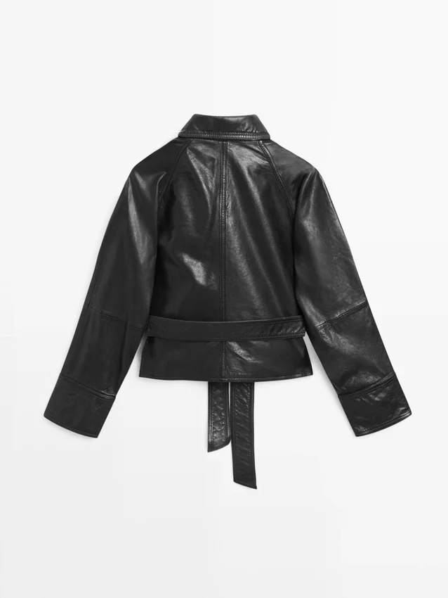 Nappaleren jas met riem Nappaleren jas met riem