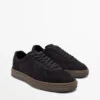 Nubuck sneakers met contrasterende zool