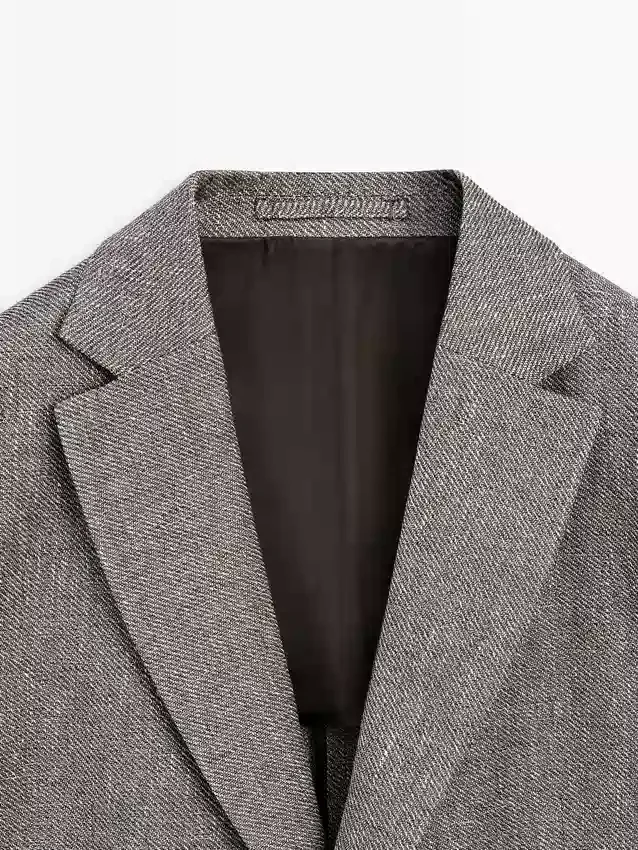 Op maat gemaakte blazer van linnenmix met visgraatmotief Op maat gemaakte blazer van linnenmix met visgraatmotief