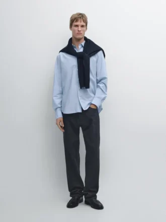 Overhemd met gestreepte popeline in normale pasvorm