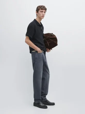 Overhemd met korte mouwen van gestructureerd gebreid materiaal Overhemd met korte mouwen van gestructureerd gebreid materiaal