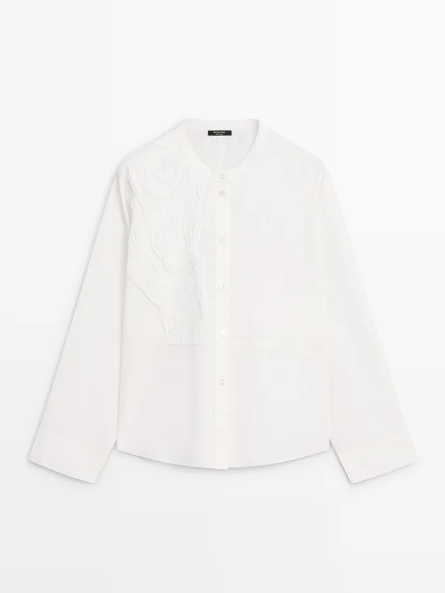 Overhemd van katoenmix met geborduurde details Overhemd van katoenmix met geborduurde details