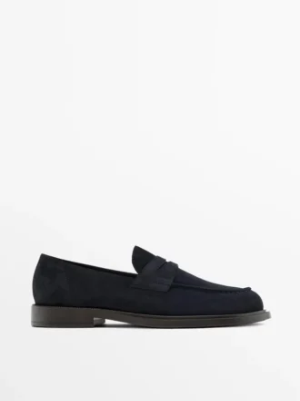 Penny loafers van gespleten leer