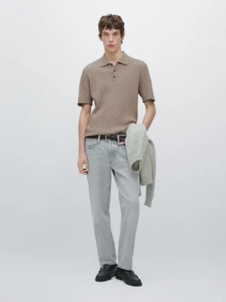 Polo-trui van katoenmix met kabelpatroon