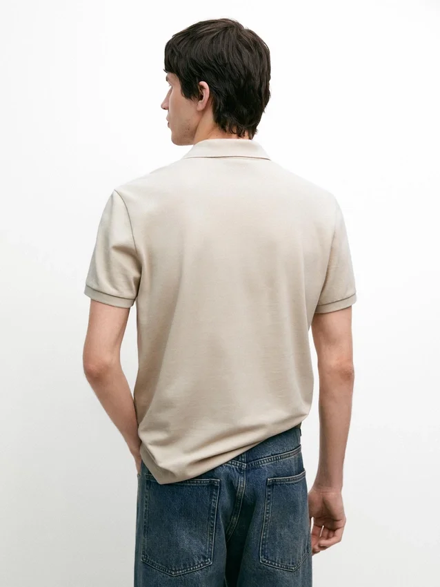 Poloshirt van katoen met microstructuur Poloshirt van katoen met microstructuur