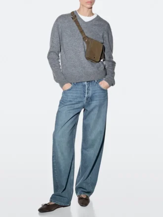 Riemtas met dubbel vak van gespleten leer