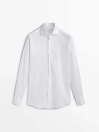 Slim fit katoen overhemd met dubbele manchetten