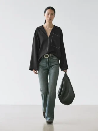 Soepel vallend overhemd van wolmix met zakdetails