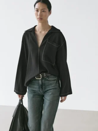 Soepel vallend overhemd van wolmix met zakdetails