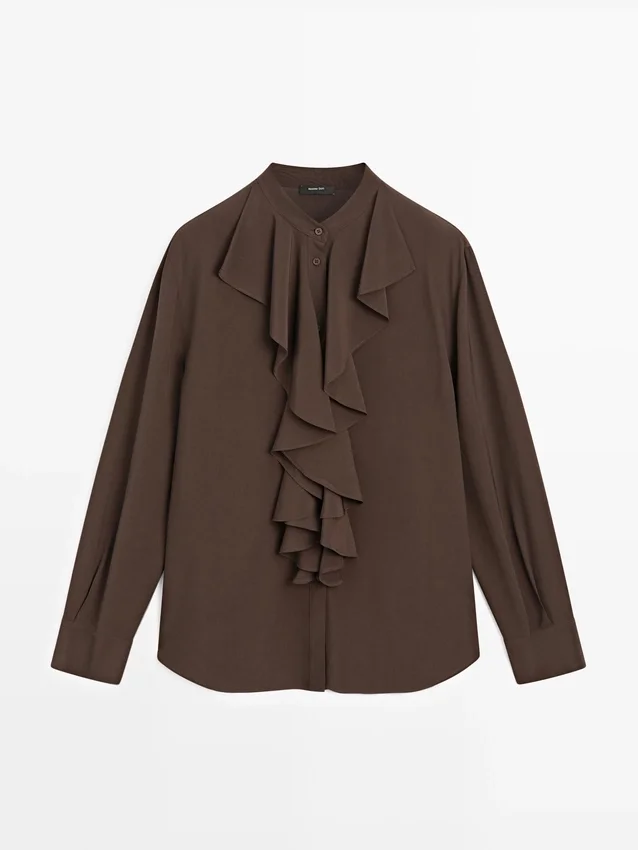 Soepelvallende blouse met ruches Soepelvallende blouse met ruches