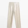 Soepelvallende metallic linnen broek
