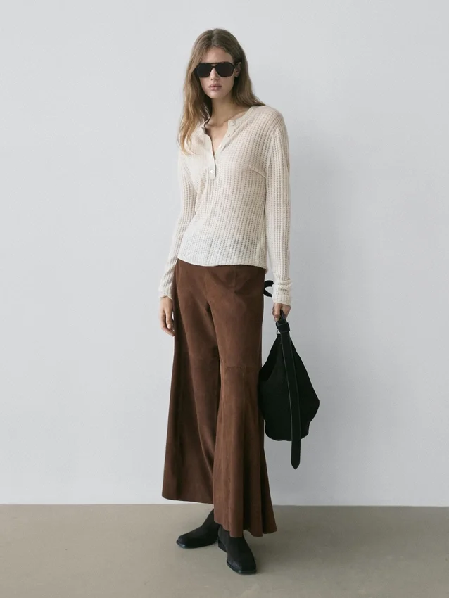 Suède leren broek met wijde pijpen Suède leren broek met wijde pijpen