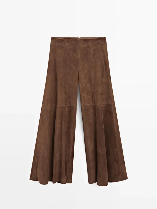 Suède leren broek met wijde pijpen Suède leren broek met wijde pijpen