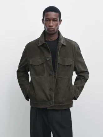 Suède leren jas met zakken