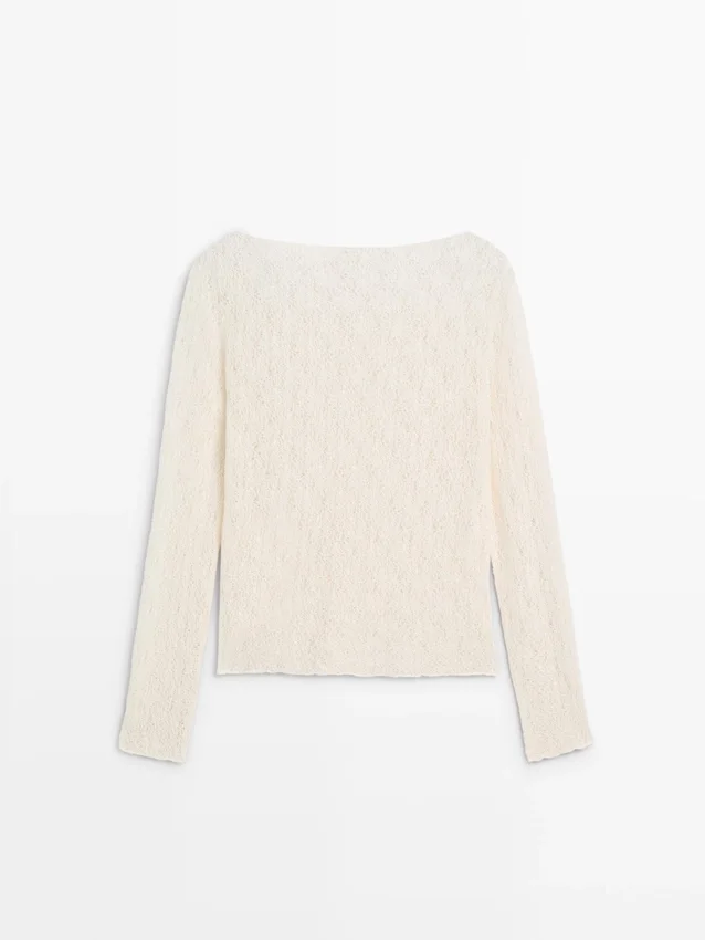 T-shirt met boothals en kanten details T-shirt met boothals en kanten details