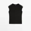 T-shirt met drop-sleeves en knoopdetails