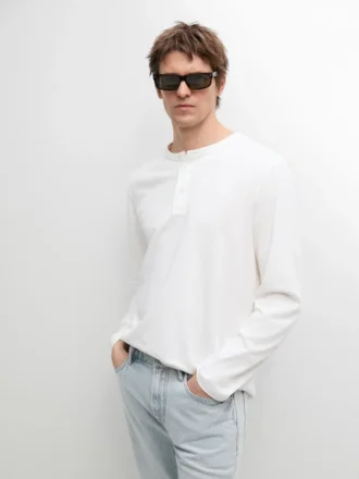 T-shirt met lange mouwen en henley-hals