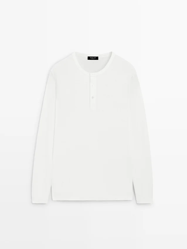 T-shirt met lange mouwen en henley-hals T-shirt met lange mouwen en henley-hals