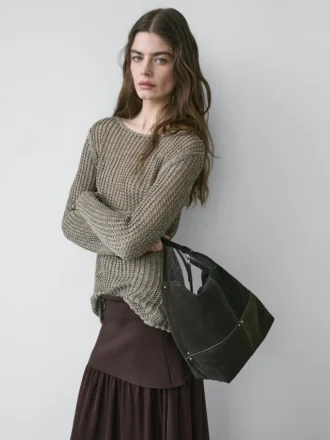 Trui van katoenmix met opengewerkt patroon