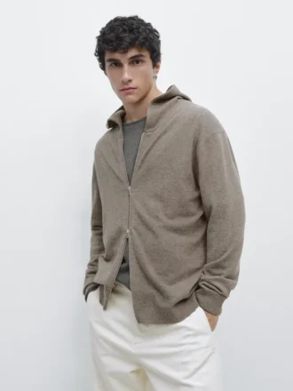 Vesttrui van gebreide wolmix met capuchon