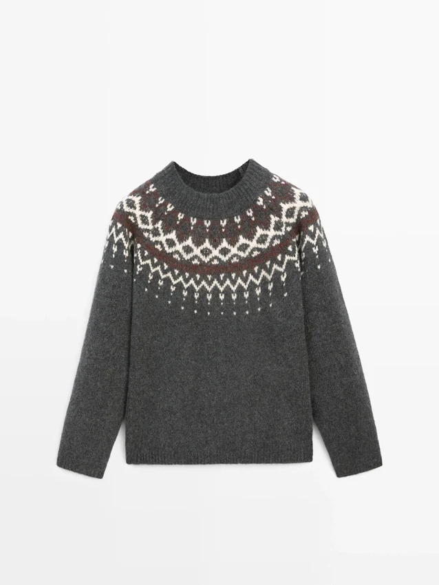 Wollen jacquard gebreide trui Wollen jacquard gebreide trui