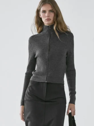 Wollen vesttrui met ritssluiting