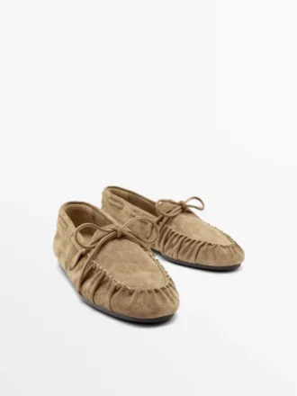 Zachte leren Loafers met gerimpeld detail